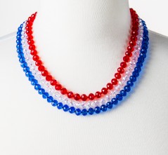 Three-Strand RWB Crystal Necklace