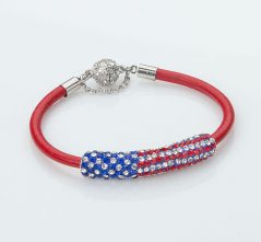 RWB  Crystal Flag on Red Leather Bracelet