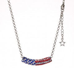 RWB Flag Bar on Silvertone Chain Necklace