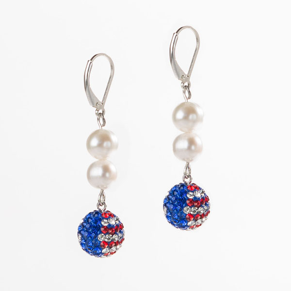 Blue Earrings with a White Stripe
