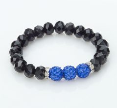 Blue Shamballa Ball & Black Crystal Stretch Bracelet