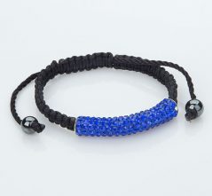 Blue Lives Matter Blue Crystal Bar Bracelet on Black Macrame Cord