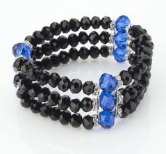 3 Strand Blue & Black Crystal Stretch Bracelet